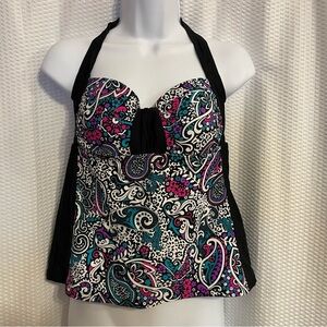 Catalina Black & Multicolor Paisley Tankini Size M
